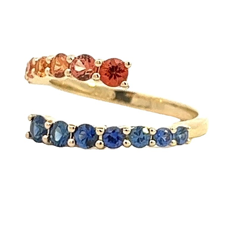 Ombré Orange and Blue Sapphire Bypass Ring